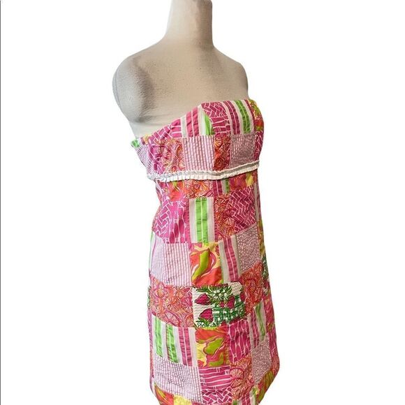 Lilly Pulitzer Buy Local Patch Print Strapless Dress 6 - Picture 2 of 8